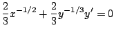 $\displaystyle \frac{2}{3} x^{-1/2}+\frac{2}{3} y^{-1/3} y'=0 $