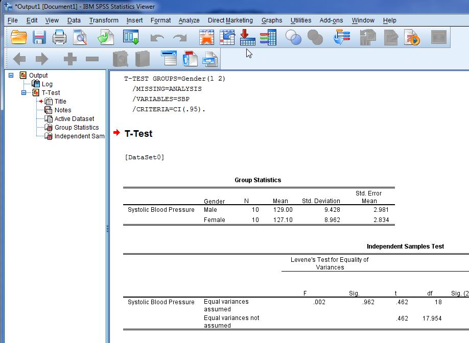 SPSS t-test