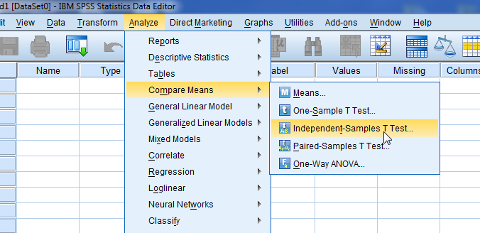 SPSS analysis with menus